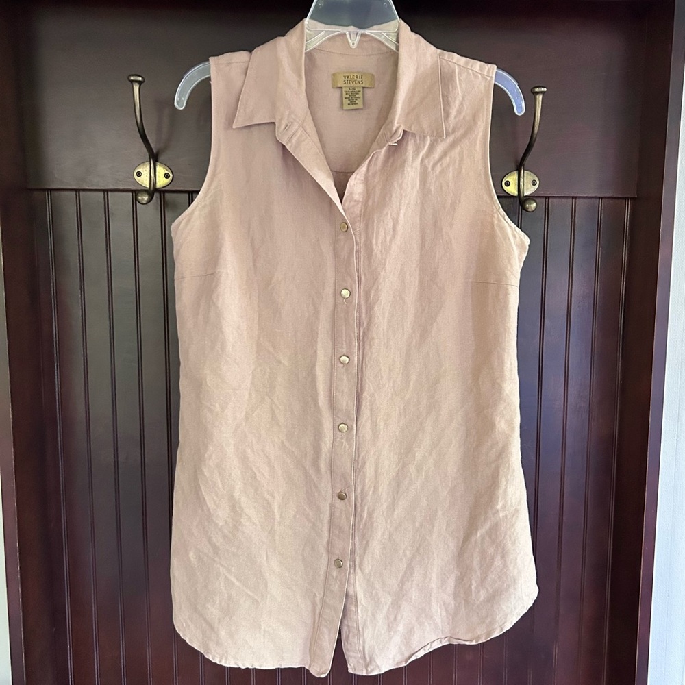 VALERIE STEVENS Y2K Brown Linen Button Tunic Tank 90s Lagenlook Minimalist Sz L - Picture 3 of 15